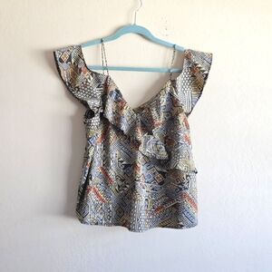 Lucky Brand Tank Top Women’s Aztec Tribal Boho Southwestern Ruffle Size M